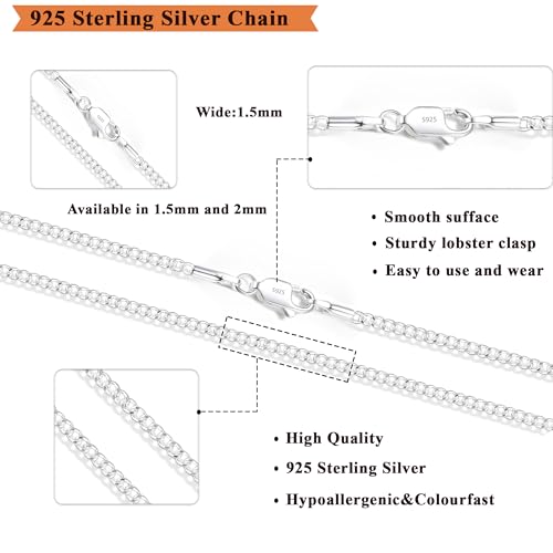 925 Sterling Silver Cuban Chain Necklace for Women, 1.5mm/2mm Curb Thin Chains Jewelery Gifts 14 16 18 20 22 24 Inch - Image 4