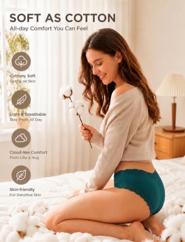 Image of ALL OF SHE Womens Cotton Underwear Cheeky Lace Bikini Panties Sexy Briefs Soft Breathable Lingerie for Ladies Underwear Pack