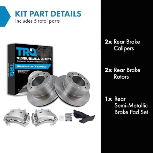 Image of TRQ Rear Brake Pad, Caliper, & Rotor Kit Semi-Metallic Vented Compatible with 2003-2008 Dodge Ram 3500