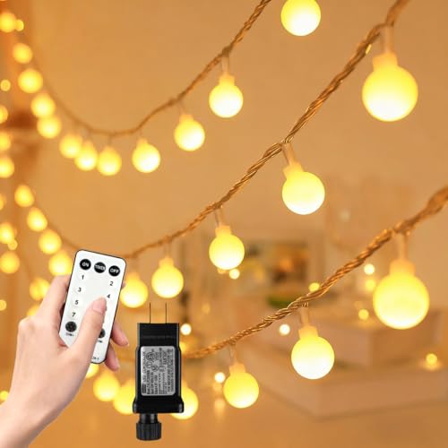 RaThun 49.2ft Globe String Lights with 16ft Extended Lead & Stable Remote - 100 LED Warm White, 8 Distinct Modes, IP44 Waterproof, UL Certified, Linkable for Indoor Outdoor Wedding Party Decor by RaThun - Used condition - US$15.19