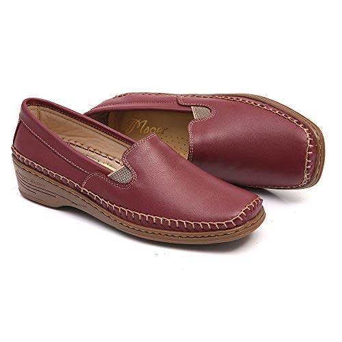 Mocassim feminino sola anabela Couro MAGER 1001 morango Cor:Bordo;Tamanho:34;Genero:Feminino