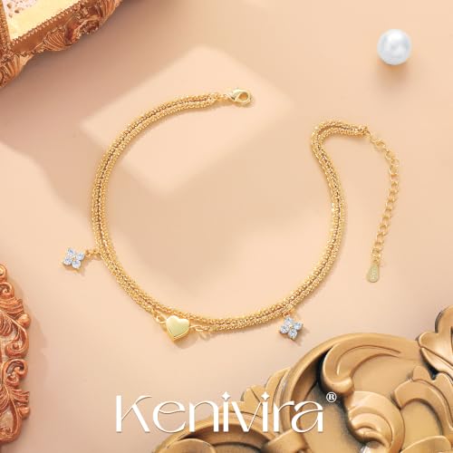 Image of Kenivira Sterling Silver Ankle Bracelets for Women,Gold Dainty Layered Waterproof Anklet for Women, Anklet Set Stackable Beach Gift Adjustable Size