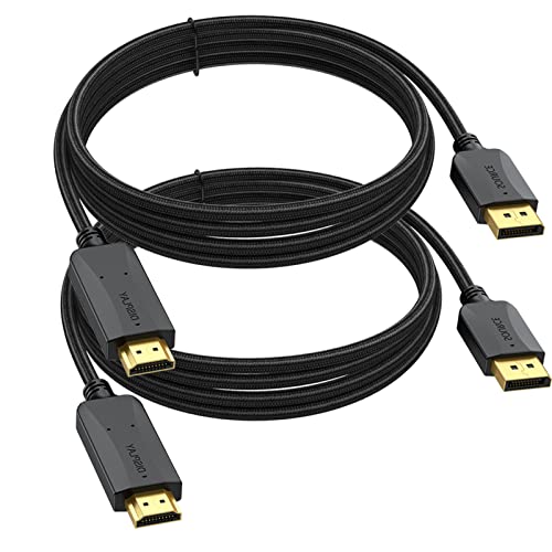 DisplayPort to HDMI Cable 10 feet 2-Pack 4K Display Port DP to HDMI HDTV Cord Adapter Male to Male(3840*2160 1920*1080) for Audio &Video for TV Computer Monitor Projector and More-Black Braided