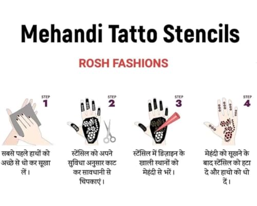 Image of ROSH Fashions Full Hand Mehndi Stencil Design Full Hand Set | Henna Tattoo Stencil for Women, Girls and Kids | Easy to use in just 4 Steps | Mehandi Sticker 1
