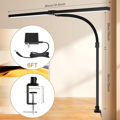 Image of Aluminium WIAONE Architect Desk Lamp with Atmosphere Lighting, Led Desk Light with Base,24W Bright Auto Dimming with Rotatable Swing Arm for Workbench Computer