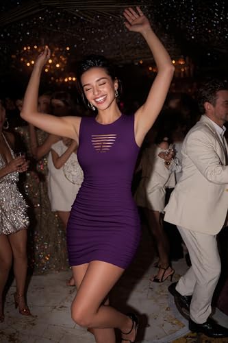 Image of DRESSQUEEN Women 2026 Sexy Summer Bodycon Ruched Party Club Mini Dress Sleeveless Cutout Tight Date Night Tank Short Dresses