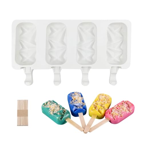 Stampo per Gelato,4 Cavità Gelato in Silicone Stampo Ghiacciolo Makers Popsicle Stampi Popsicle Ice Maker Mold Classico Stampo in Ghiacciolo,con 20 Bastoncini in Ghiacciolo in Legno,Riutilizzabile