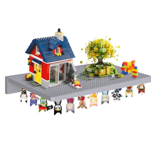 RZYLKA 2-in-1 Floating Shelf for Tonies & Lego Display | Magnetic Tonie Holder Holds 30+ Figures | Wall Mount Building Bricks & Storage Organizer | Wooden Shelf for Kid Room