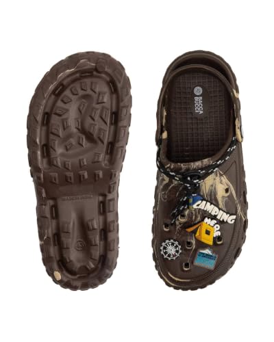 Image of Bacca Bucci x Discovery Camping Hero EVA Slides for Men, Marble Finish Clogs with Charms, Cushioned Lightweight Slip-On Sandals with Heel Strap
