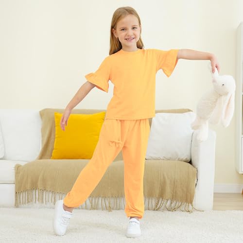 Image of Kids Girls Outfits Ruffle Sleeve T-Shirt Pants Set 2Piece 4-13 Years