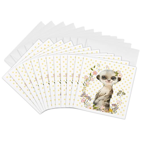 Cartes de vœux suricate 3dRose Gc_309409_2 papeterie nature lot de 12 illustrations fleurs