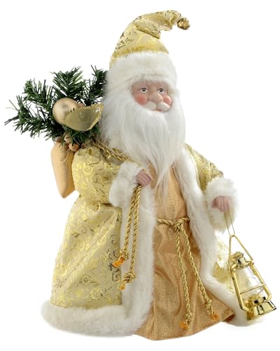 WeRChristmas - Puntale per albero di Natale a forma di Babbo Natale, 30 cm, bianco/oro