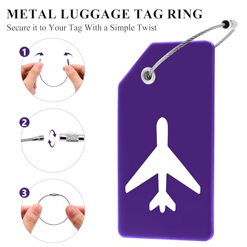 Image of Gostwo 14 Pack Silicone Luggage Tags for Suitcases, Plane Travel Essentials | Suitcase Bag Name Tag, TSA Approved, Stainless Loop, Privacy Protection, Luggage Identifiers Accessories, Purple