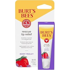 Burt’s Bees Rescue Lip Relief, Berry Medley, Hydrating Lip Balm for Dry Cracked Lips, with Responsbily Sourced Beeswax and Shea Butter, 100% Natural Origin, 1 Squeezy Tube, 0.35oz