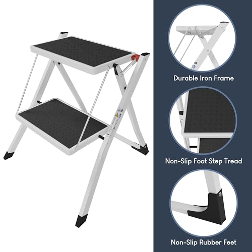 Miniatura 7 de Home Vida Potro Plegable Con Goma Antideslizante, Resistente, De Metal, De Dos Escalones Y De Color Negro Y Blanco