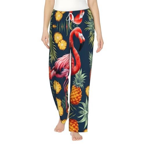 Pantalon de détente doux imprimé flamant rose pour femme