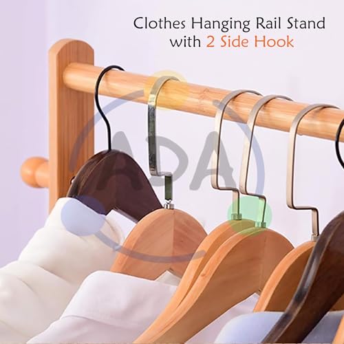 Image of ADA Premium Bamboo Garment Rack with Hanging Rail & Side Hooks, Multipurpose Coat Hanger Stand for Clothes, Jackets, Bags & Umbrellas, Heavy Duty Clothing Organizer for Bedroom & Entryway - Beige