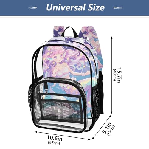 Anime-style Cute Mermaid Stars Fantasy Kids Clear Backpacks Clear Book Bag For Boys Transparent PVC Backpacks4