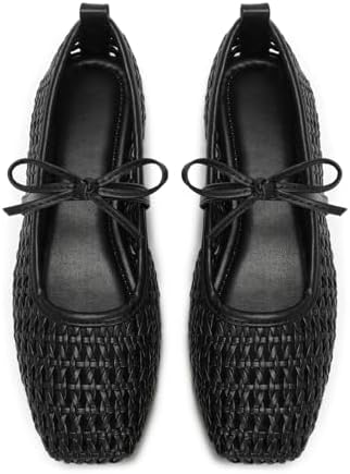 Women's Mesh Woven Ballet Flats Foldable Square Toe Mary Jane Sho...