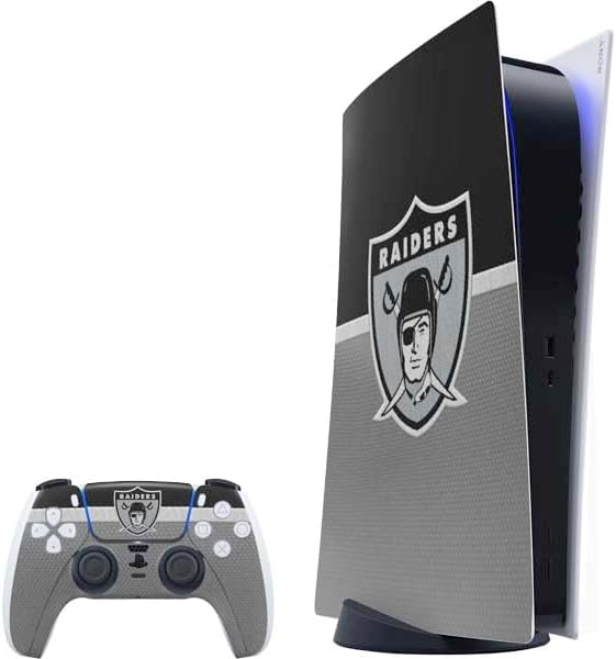 Skinit Decal Gaming Skin Compatible with PS5 Bundle - Officially Licensed NFL Las Vegas Raiders Black & White Design