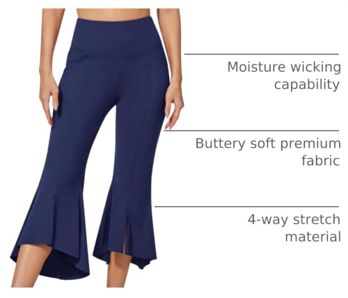 Image of G4Free Capri Pants for Women Stretch Yoga Dress Pants with Pockets Ruffle Bell Bottom Athletic Work Leggings