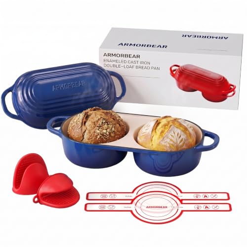Image of Mini Double Dutch Oven for Sourdough, Enameled Cast Iron Bread Pan, Blue