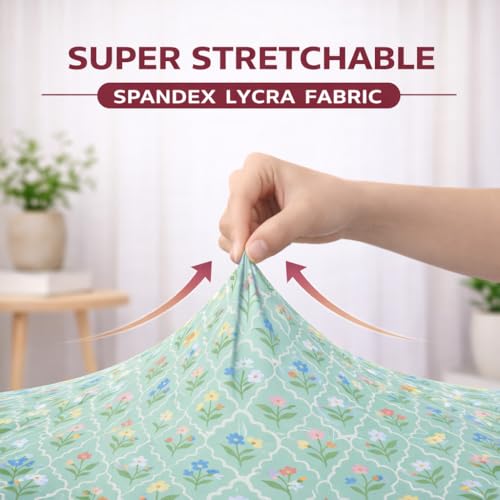 Image of STITCHNEST 'Contour Fit Series' Stretchable Printed Wooden Sofa Cover (Pack of 4) - Elastic Wooden Chair Cover | Wooden Sofa Seat Cover | Size - 20-21 x 20-21 x 3-5 in