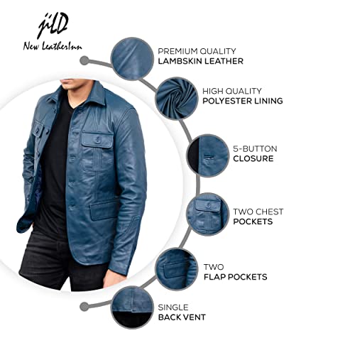 Image of Jild Lambskin Leather Jacket Men Casual Coat - Notched Collar Classic Bond's Style Ultimate Leather Blazer for Men