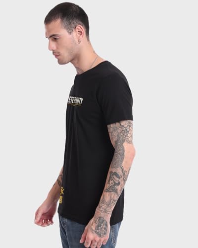 Image of Bewakoof Men's Eternity Graphic Printed 100% Cotton T-Shirt - Regular Fit, Round Neck, Half Sleeves