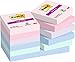 Produktbild Post-it Super Sticky Notes Soulful Collection, Packung mit 12 Blöcken, 90 Blatt pro Block, 47, 6 mm x 47, 6 mm, Pink, Lila, Grün, Grau, Blau - Extra-stark klebende Notizzettel für To-Do-Listen