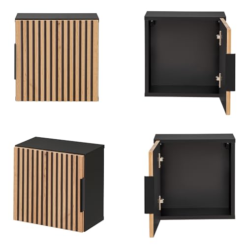 Lomadox Armoire murale de salle de bain - 35 x 35 cm - 1 porte carrée - Cube anthracite avec rainures noires - 35 x 35 x 22 cm