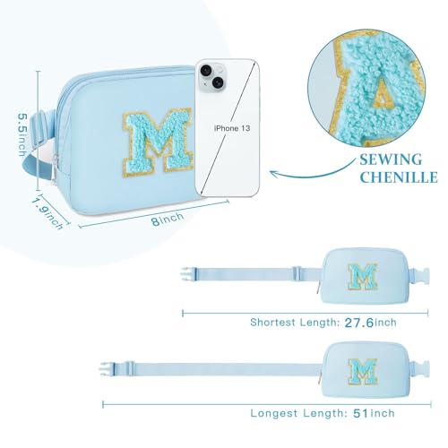 Image of COSHAYSOO Blue Fanny Pack for Girls Purse Crossbody Belt Bag with Initials, Personalized 6 7 8 9 10 11 12 Year Old Teen Girl Birthday Gift Ideas Christmas Gifts Preteen Tween Trendy Stuff Letter M