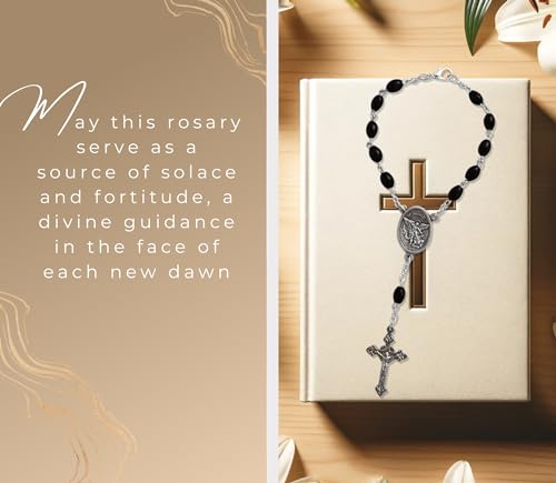 St Michael Car Rosary - St Michael The Archangel Prayer Card, The Lord\'s Prayer Card - Saint Michael Car Rosary with Black Bead, Clasp - St Michael Rearview Mirror Rosary, Catholic Card Set of 3 Items - Thumbnail 3