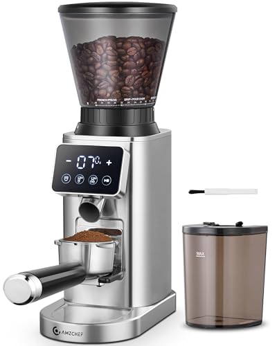 AMZCHEF Elektrische koffiemolen met afneembare houder en gemalen koffiecontainer | LED Touch Panel |...