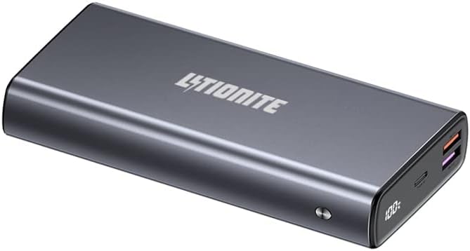 LITIONITE Capsule 65W 30000mAh Power Bank, angled view showing USB-C and USB-A ports.