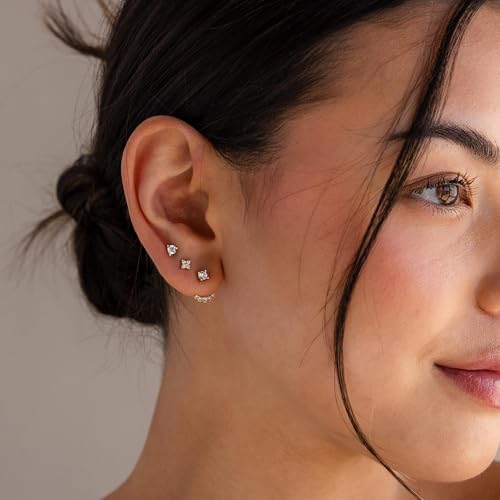 Gold Stud Earrings Set for Women, 3 Pairs Jacket Post Studs Earring Stacks, Hypoallergenic 14K Gold Dainty Diamond Cartilage Trendy Fashion Small Accessories Piercing Jewelry Gifts for Women2