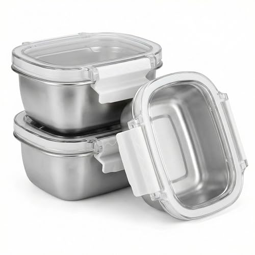 EKACO 3 Piece 250ml/8.oz Stainless Steel Containers with Lids