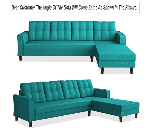 Image of Adorn India Maddox Tufted L Shape 6 Seater Sofa Set RHS (Aqua Blue) (3 Year Warranty)