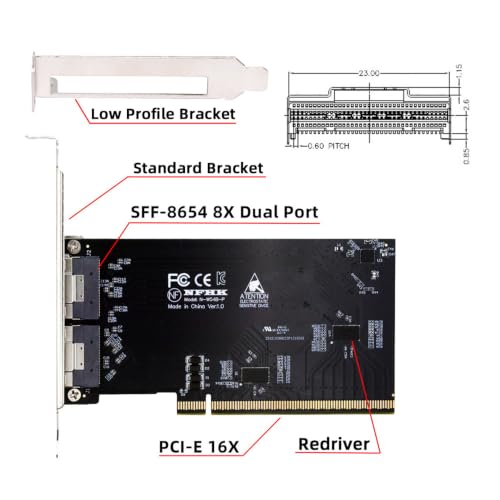 Image of Xiwai Slimline Dual SFF-8654 8X 74Pin External to PCIE 16X Express 5.0 Card | PCIE4.0 Raid VROC Raid0 Hyper Adapter with Linear Redriver over Long Cable Lengths