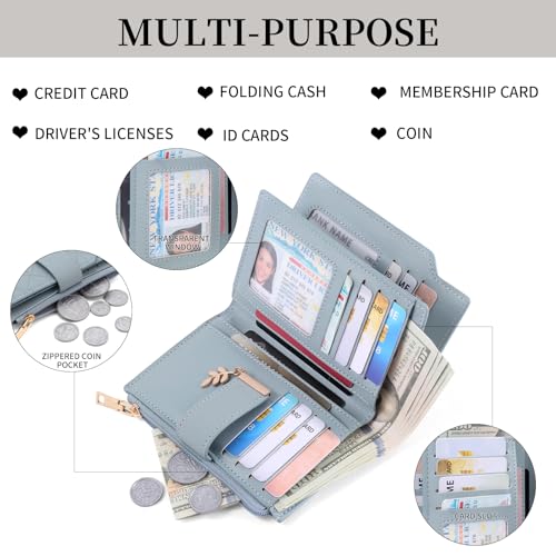 Image of SENDEFN Wallets for Women Leather RFID Blocking Credit Card Case Holder Purse Zipper Pocket with ID Window