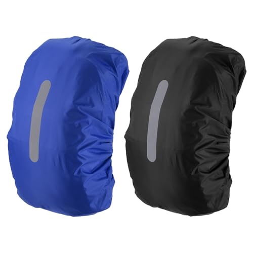 PATIKIL 30-40L Waterproof Backpack Rain Cover, 2 Pcs Non-Slip Backpack Cover with Vertical Reflective Strap Stay Dry for Hiking, Camping, Hunting, S, Black/Blue