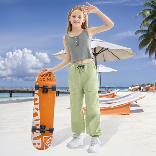 Image of Rolanko Girls Cargo Pants for Kids Loose Streetwear Hip Hop Dance Cotton Cargo Jogger Pants for Kids 4-15 Years