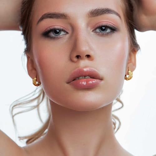 14K Gold Hoop Earrings Gold Earrings for Women Trendy Mature and Confident Look with Rhombic Engravings Thick Chunky Hoop Earring for Women 20mm4