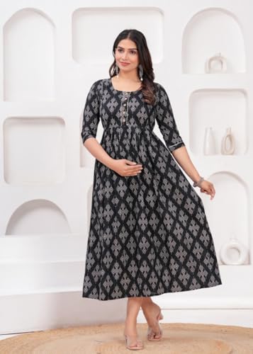 Image of Women Feeding Kurti for Women Cotton Maternity Kurta with Nursing Zip for Pre & Post Pregnancy
