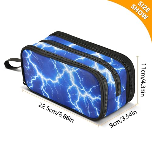 Image of Lightning Blue Large Capacity Pencil Case Box Boys Girls Big Stationery Pen Bag Organizer Pencil Pouch Zipper Compartments for School Office