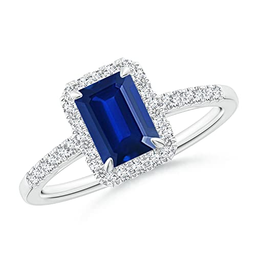 Angara Natural Blue Sapphire Engagement Ring for Women | Emerald-Cut Blue Sapphire Engagement Ring in 14K Solid Gold/Platinum | September Birthday, Gemstone Jewellery Gift - Main Image