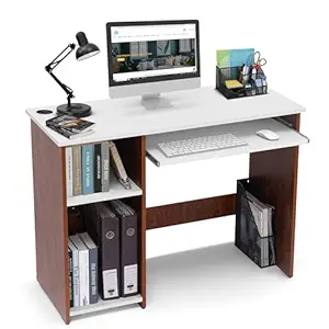 ABOUT SPACE Computer Table for Home - Study Table for Students, Adults Work Table for Home Office with Keyboard Tray, Adjustable Storage Space & Wire Holes (Oak Red & White - L 103 x B 43 x H 75 cm)