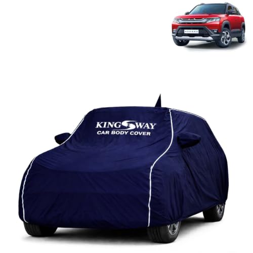 Image of KINGSWAY Super Waterproof Car Cover Only with Maruti Suzuki Brezza (Year 2022 Onwards - All Model) | Mirror and Antenna Pockets | All Weather Car Body Cover with Silver Piping | Blue