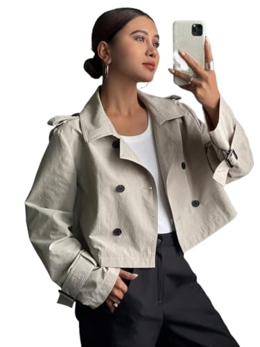 Chic Khaki Womens Casual Coat: Double-Breasted Trench for Effortless Style
