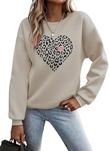 YUTILA Damen Sweatshirt mit Print – Rundhals Pullover mit Herzmotiv Und Briefdruck– 70% Baumwolle Bequem & Stylisch, Verschiedene Muster